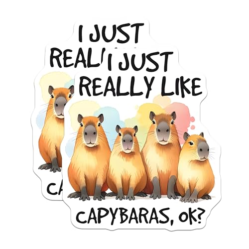 (2 Pack) Capybara Lover Stickers - Cute Animal Stickers - I Just Really Like Capybaras OK Stickers - 5" On Longest Side - Sticks to Any Smooth Flat Surface - Made in USA - BMCS3257
