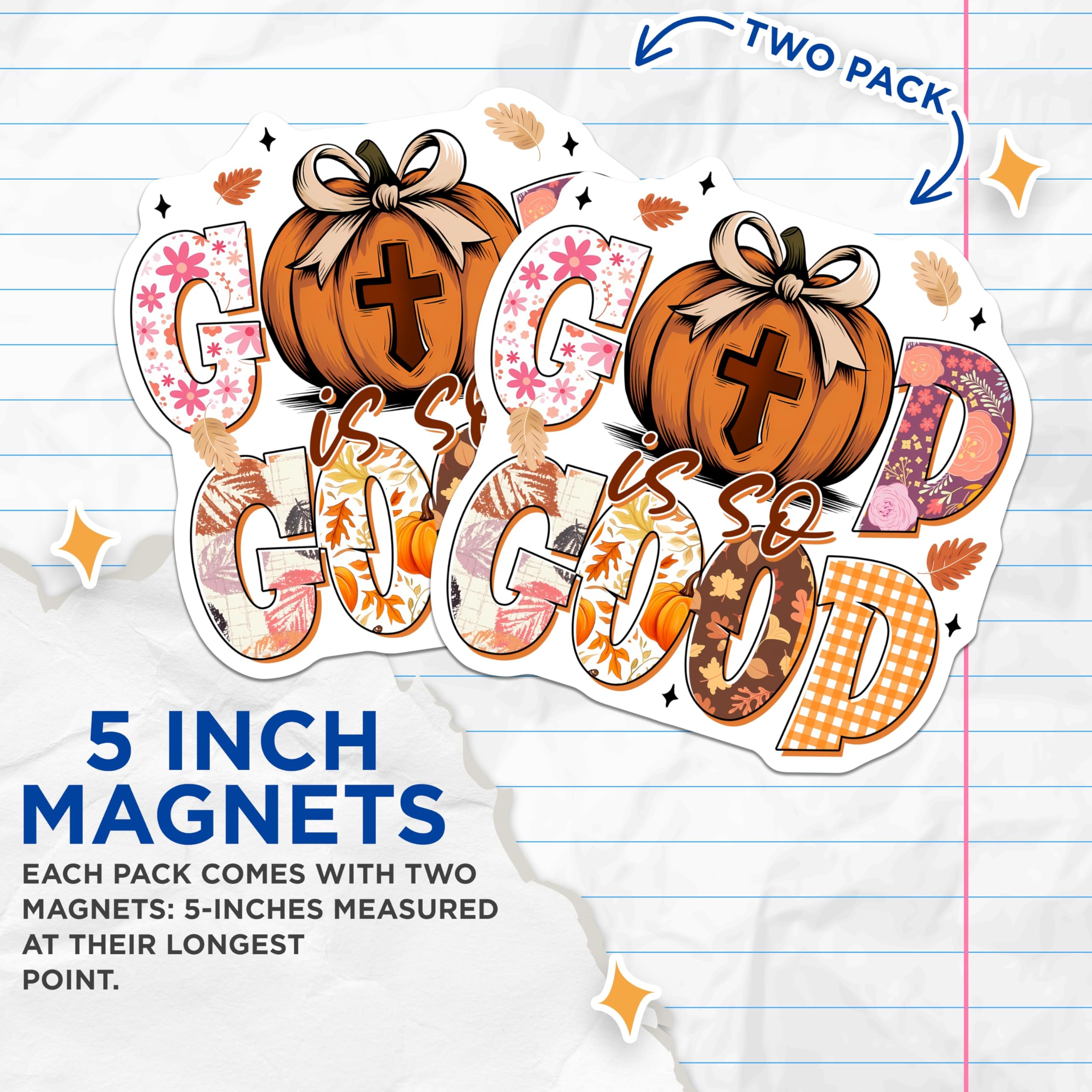 (2 Pack) God is So Good Magnets - Christian Pumpkin Autumn Decor - Faith Based Thanksgiving Refrigerator Decor - 5 Inches On Longest Side - Thick Durable Magnet - Made in USA - MAG27806