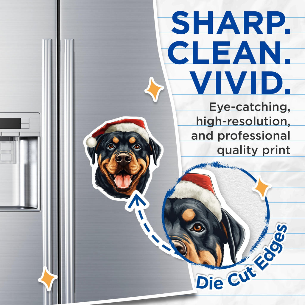 (2 Pack) Rottweiler Magnets - Christmas Dog Decor - Santa Hat Pet Lover - Holiday Doggy Fridge Decor - Canine Xmas Adornment - 5 Inches On Longest Side - Thick Durable Magnet - Made in USA - MAG23706