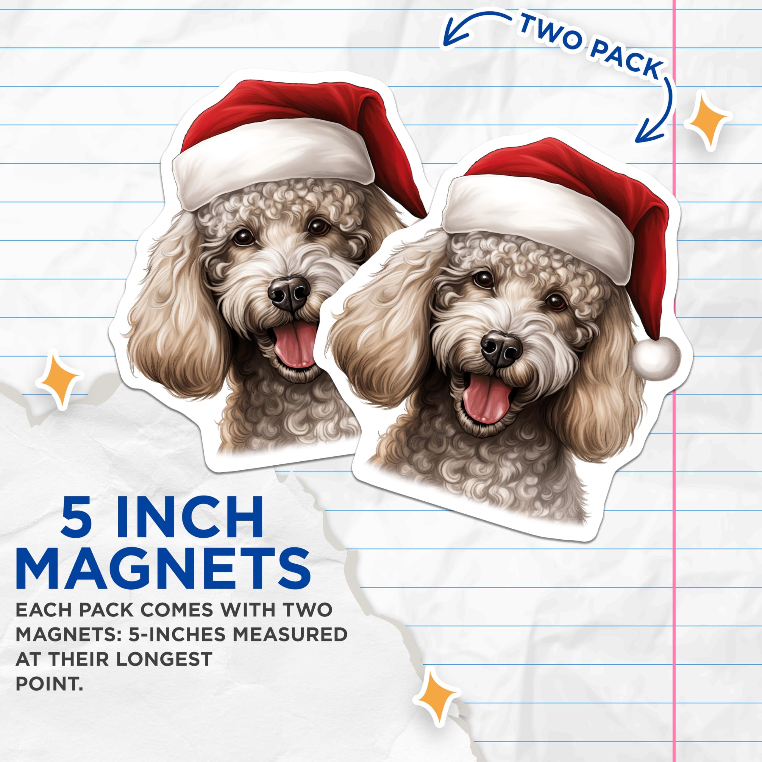(2 Pack) Christmas Poodle Magnets - Santa Hat Dog Decor - Holiday Pet Lover Kitchen Accent - 5 Inches On Longest Side - Thick Durable Magnet - Made in USA - MAG26849