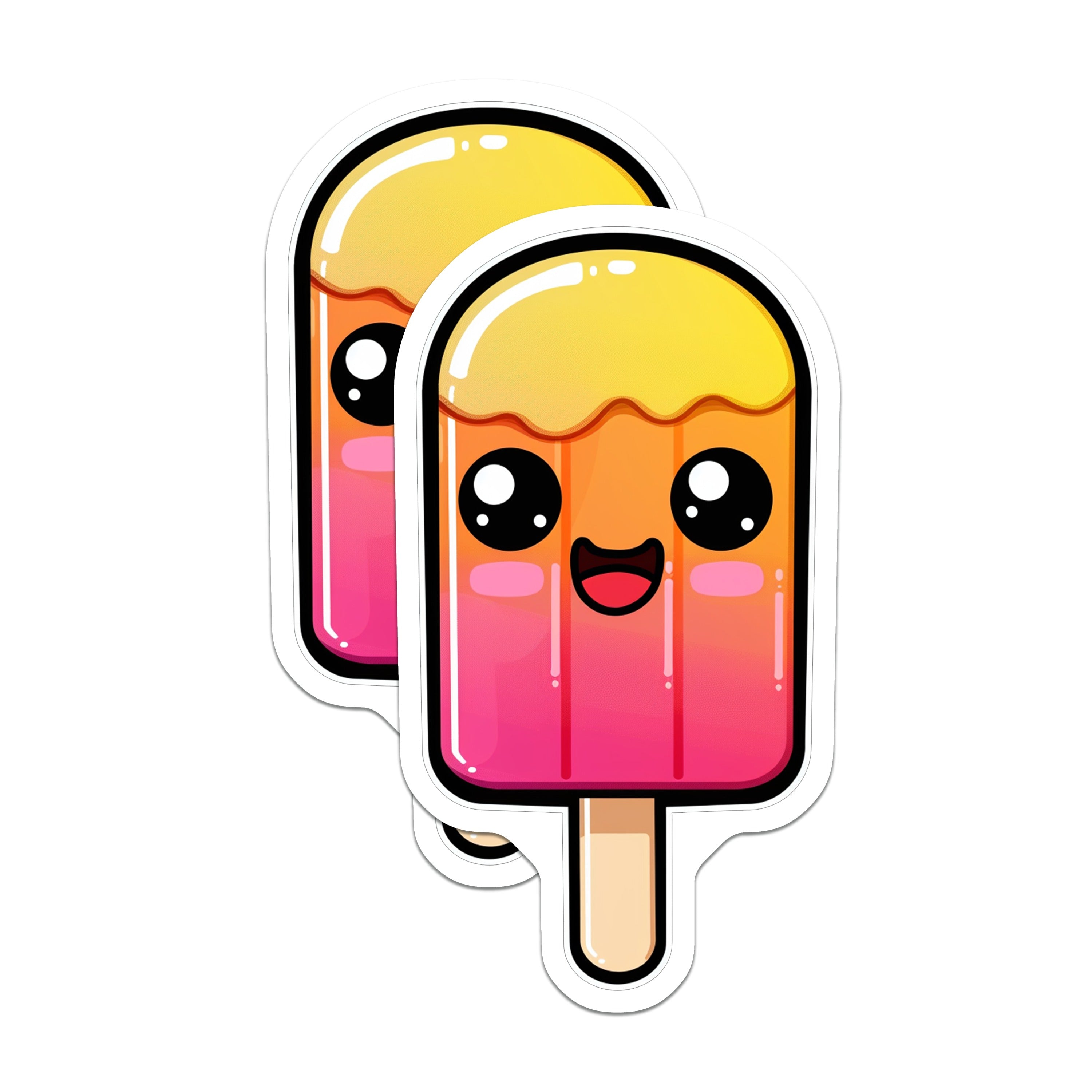 (2 Pack) Kawaii Popsicle Magnets - Cute Ice Lolly Decor - Happy Summer Fridge Locker Decoration Aesthetic - 5 Inches On Longest Side - Thick Durable Magnet - Made in USA - MAG37055
