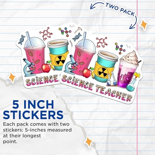 (2 Pack) Science Teacher Stickers - Chemistry Art - Fun Educational Decor - 5" On Longest Side - Sticks to Smooth Flat Surfaces - Made in USA - BMCS7837