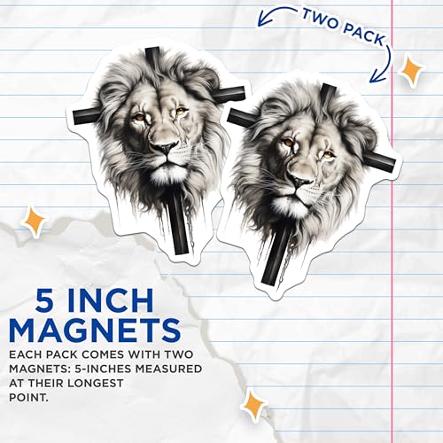 (2 Pack) Powerful Lion Magnets - Inspirational Animal - Motivational Refrigerator Magnets - 5" On Longest Side - for Cars, Fridges, Toolboxes - Made in USA - MAG4262