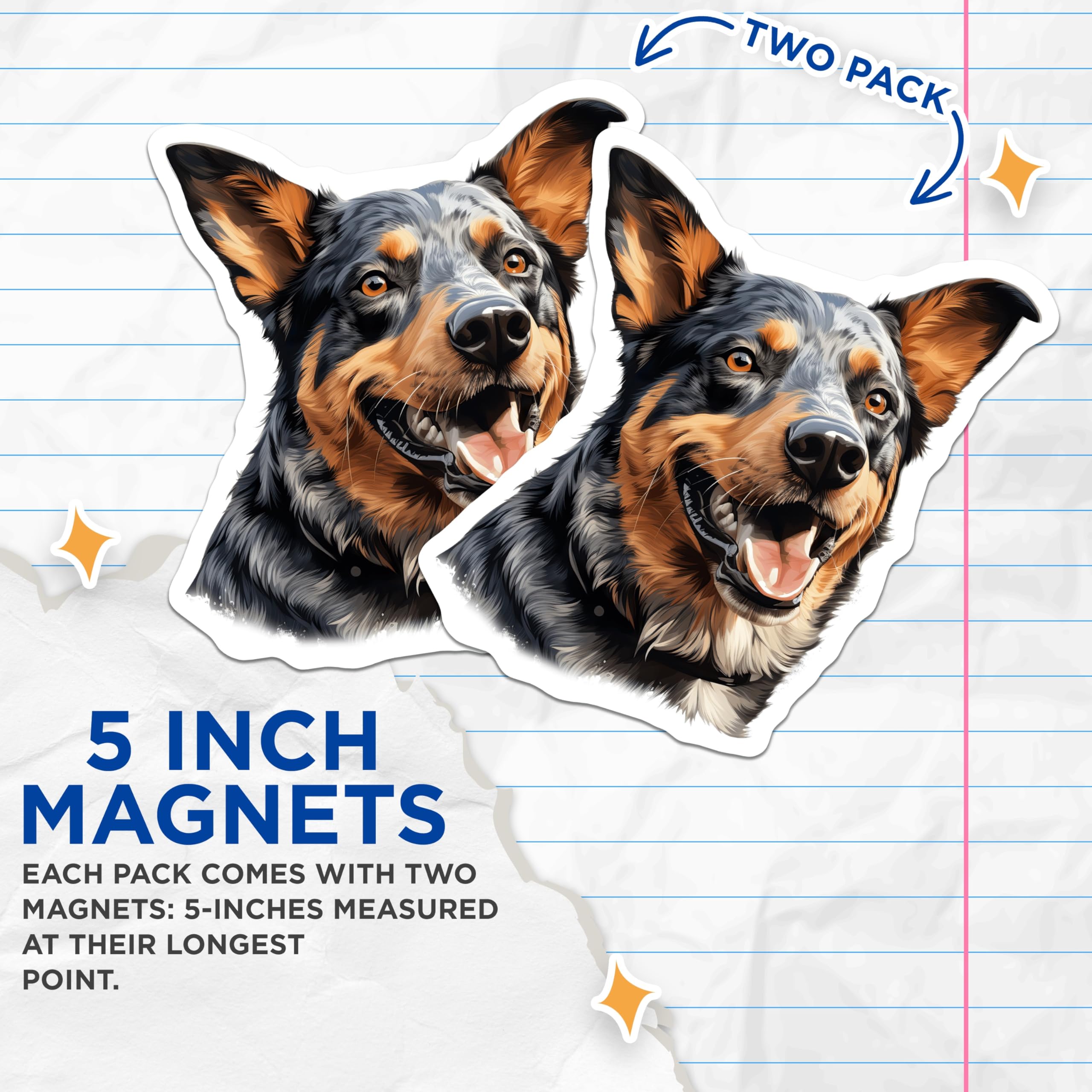 (2 Pack) Australian Cattle Dog Magnets - Blue Heeler Pet Art - Dog Breed Decor - Cute Canine Refrigerator Magnet - 5 Inches On Longest Side - Thick Durable Magnet - Made in USA - MAG23755