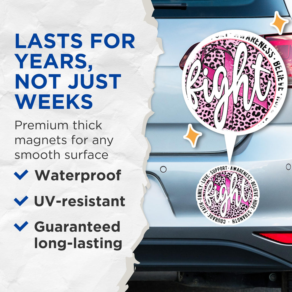 (2 Pack) Breast Cancer Magnets - Pink Ribbon - Fight Magnet Awareness - Support Magnets - 5" On Longest Side - Premium Magnet - for Cars, Refrigerators, Toolboxes, Lockers - Made in USA - MAG17102
