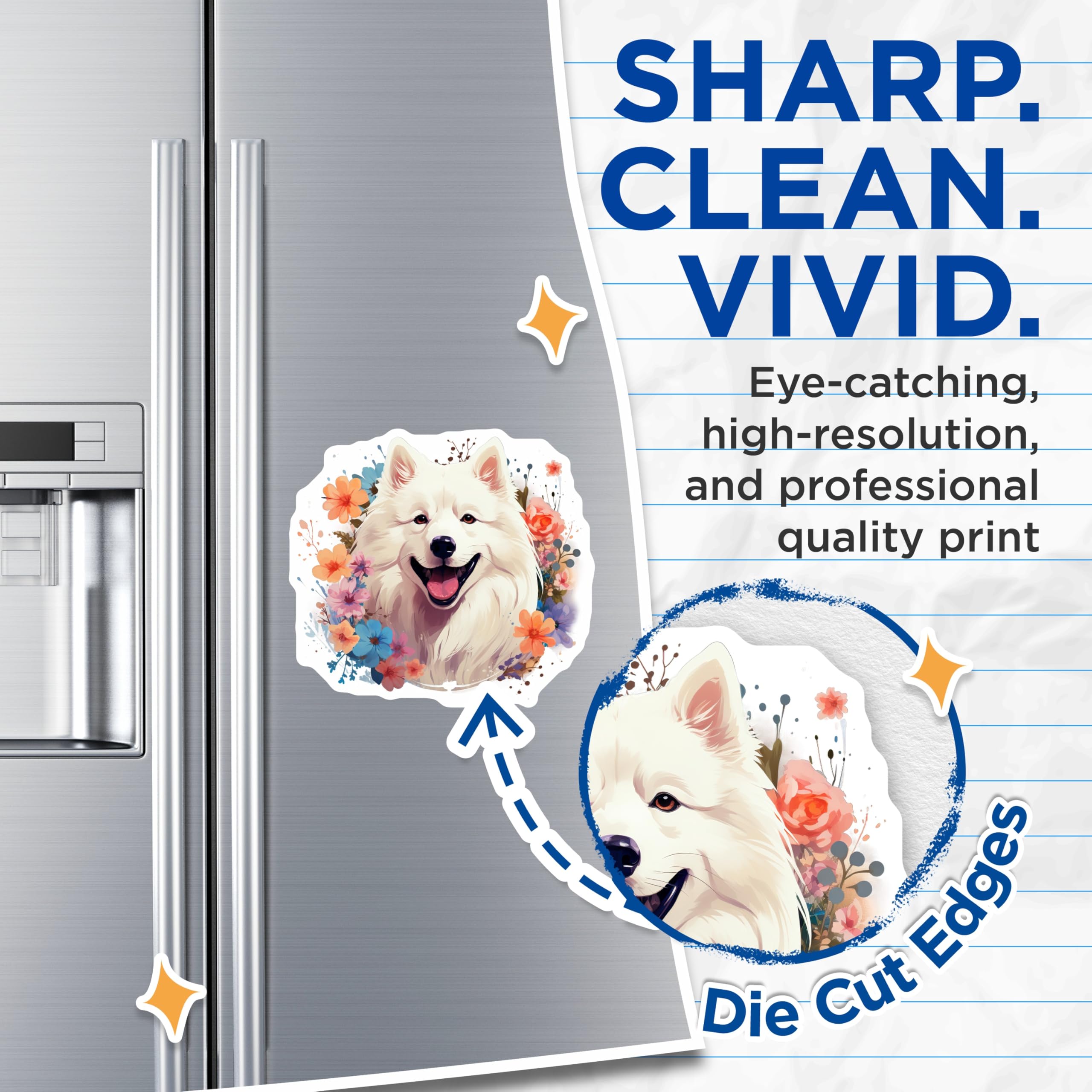 (2 Pack) Samoyed Dog Magnets - Floral Pet Lover - Happy White Puppy Decor - Refrigerator Display for Dog Owners - 5 Inches On Longest Side - Thick Durable Magnet - Made in USA - MAG29847