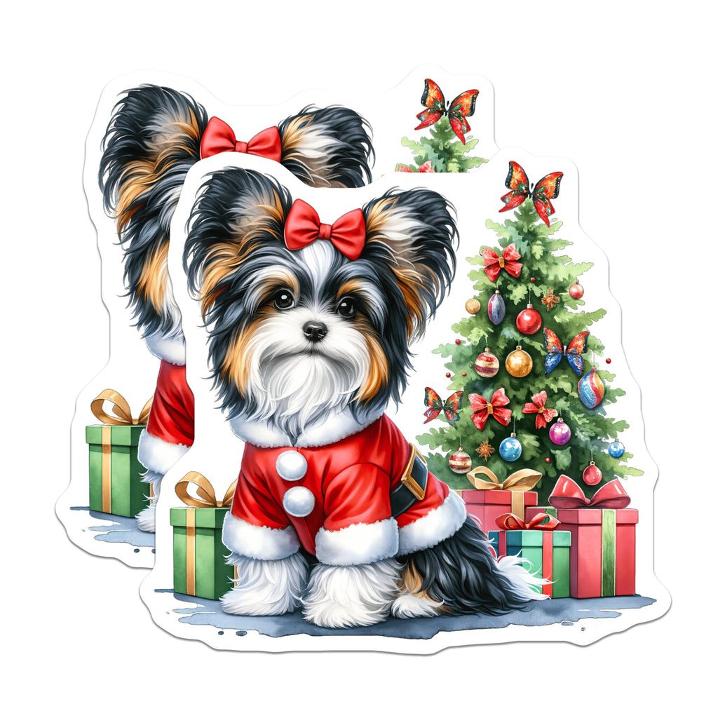 (2 Pack) Christmas Dog Magnets - Santa Puppy Pet Lover Decor - Biewer Terrier Holiday Art - 5 Inches On Longest Side - Thick Durable Magnet - Made in USA - MAG25815