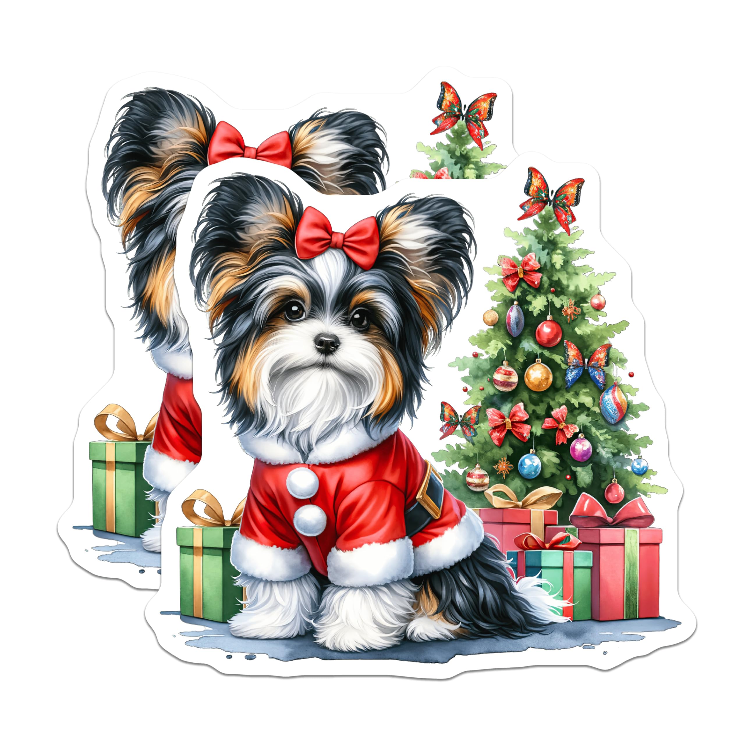 (2 Pack) Christmas Dog Magnets - Santa Puppy Pet Lover Decor - Biewer Terrier Holiday Art - 5 Inches On Longest Side - Thick Durable Magnet - Made in USA - MAG25815