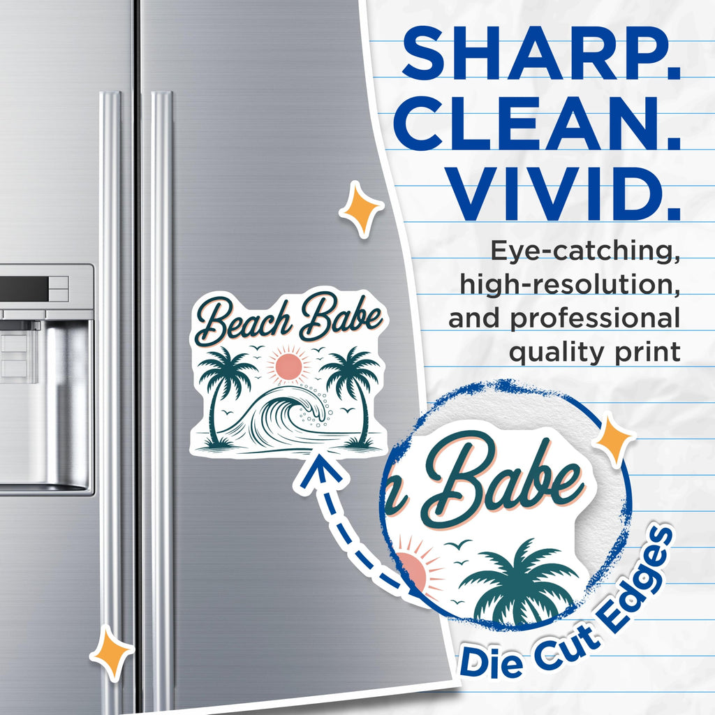 (2 Pack) Beach Babe Tropical Lifestyle Magnets - Sunny Ocean Wave Palm Tree Art - Coastal Summer Vacation Refrigerator Decor - 5 Inches On Longest Side - Thick Durable Magnet - Made in USA - MAG19317