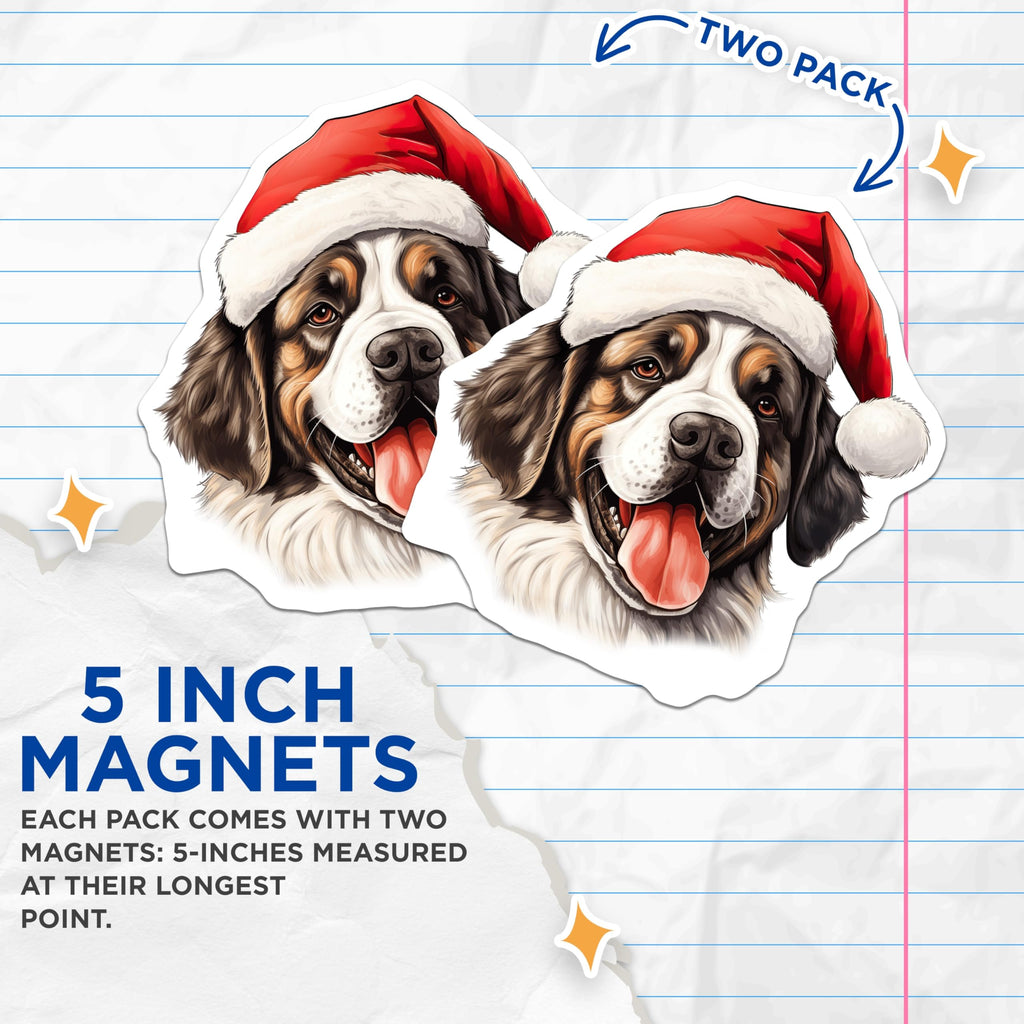 (2 Pack) Bernese Mountain Dog Magnets - Santa Hat Christmas Decor - Festive Dog Lover Item - Winter Holiday Pet Accessory - 5 Inches On Longest Side - Thick Durable Magnet - Made in USA - MAG23631