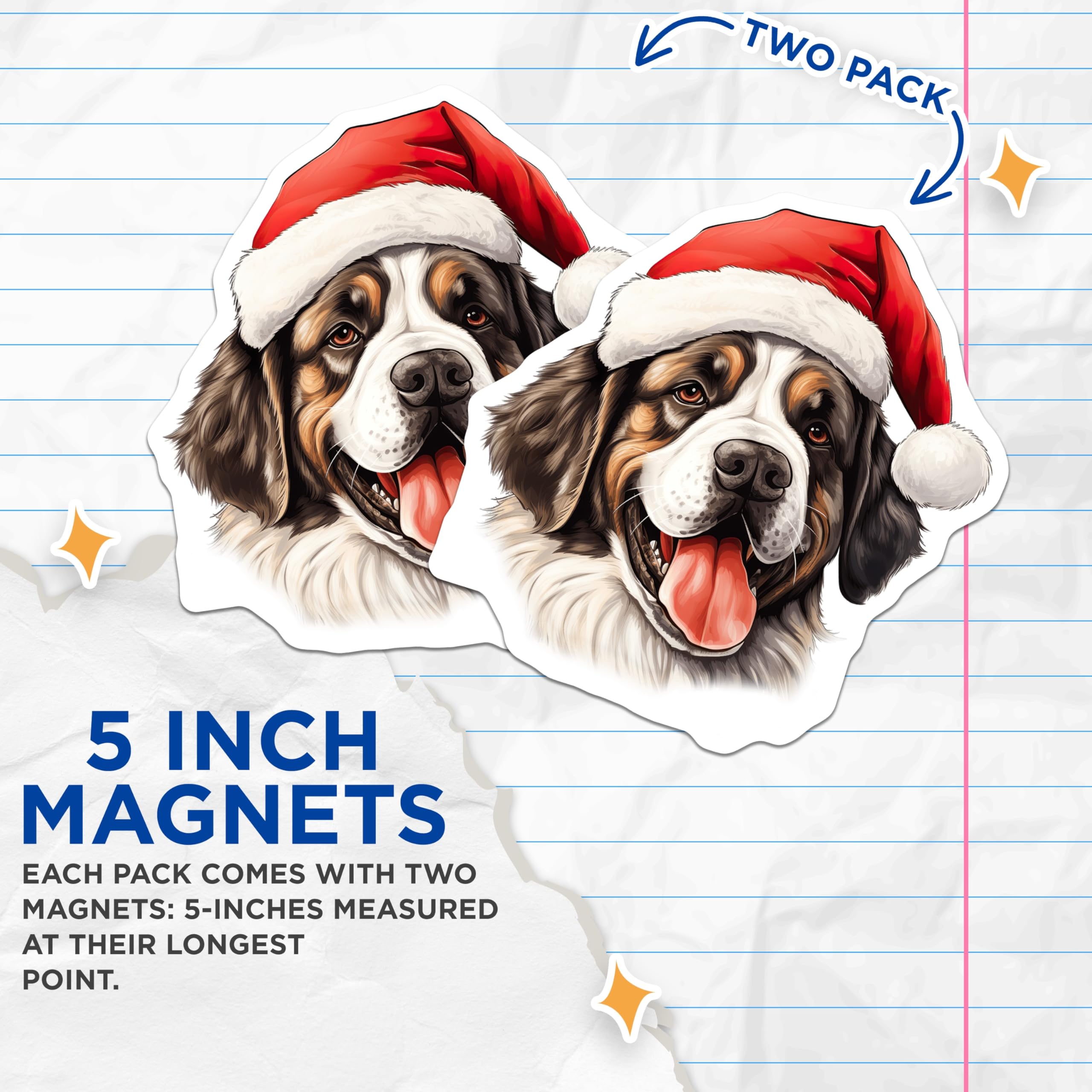 (2 Pack) Bernese Mountain Dog Magnets - Santa Hat Christmas Decor - Festive Dog Lover Item - Winter Holiday Pet Accessory - 5 Inches On Longest Side - Thick Durable Magnet - Made in USA - MAG23631