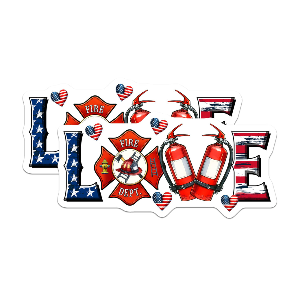 (2 Pack) Firefighter Love Magnets - Fire Dept Emblem - Patriotic Responder Appreciation - 5" On Longest Side - Premium Magnet - for Cars, Refrigerators, Toolboxes, Lockers - Made in USA - MAG16092