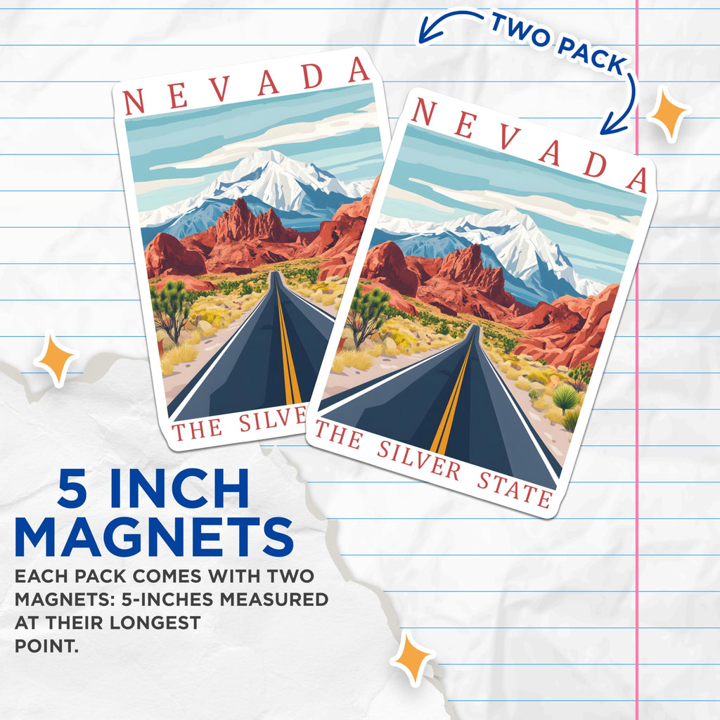 (2 Pack) Nevada State Magnets - Road Trip Decor - The Silver State Souvenir - 5" On Longest Side - Premium Magnet - for Cars, Refrigerators, Toolboxes, Lockers - Made in USA - MAG18342