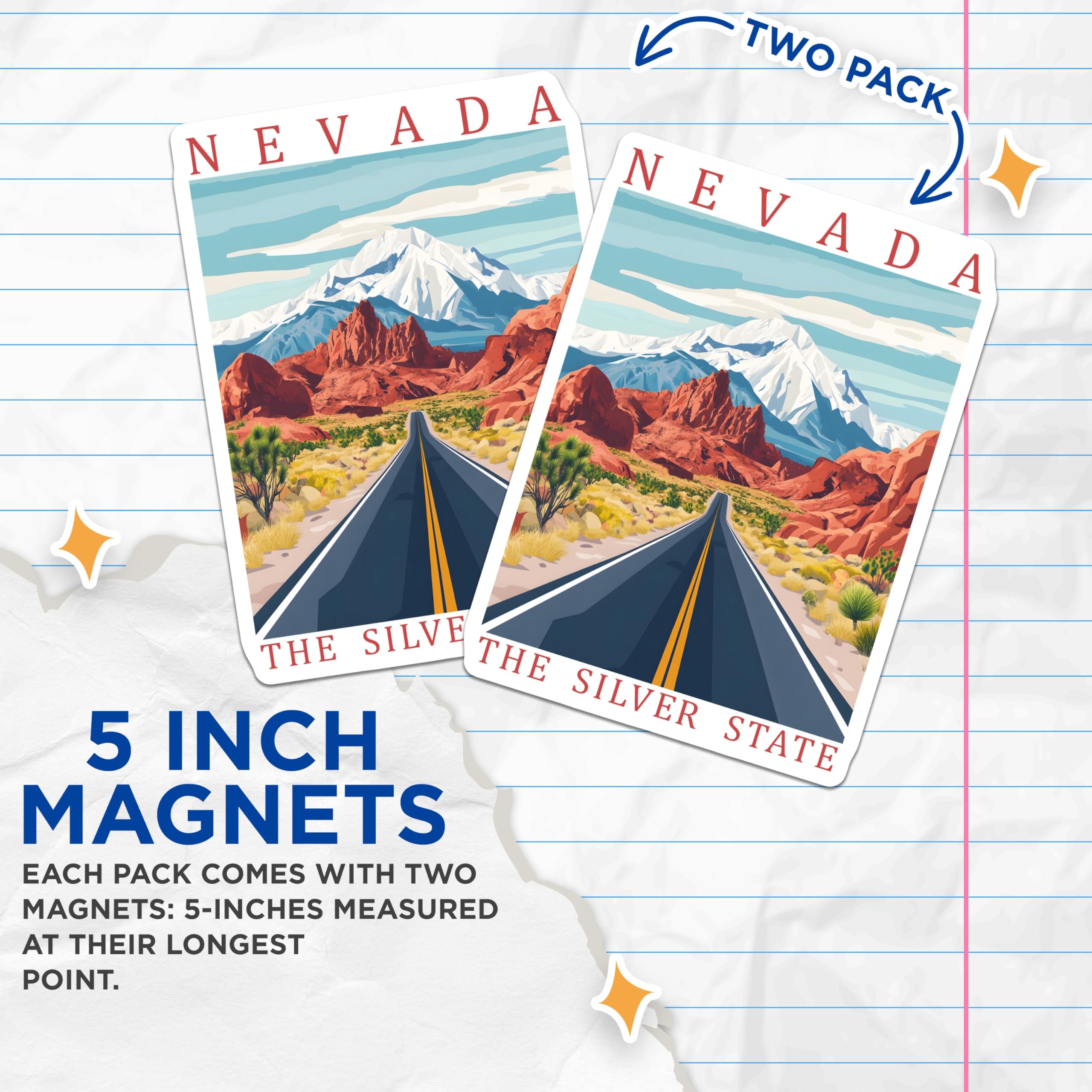 (2 Pack) Nevada State Magnets - Road Trip Decor - The Silver State Souvenir - 5" On Longest Side - Premium Magnet - for Cars, Refrigerators, Toolboxes, Lockers - Made in USA - MAG18342