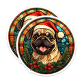 (2 Pack) Christmas Pug Magnets - Stained Glass Dog Decor - Festive Holiday Animal Lover Magnets - 5 Inches On Longest Side - Thick Durable Magnet - Made in USA - MAG29134