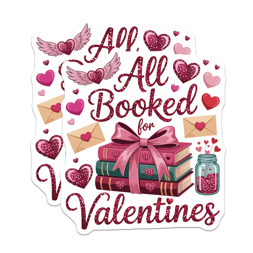(2 Pack) All Booked for Valentines Magnets - Literary Book Lover Decor - Romantic Heart Refrigerator Magnets - 5 Inches On Longest Side - Thick Durable Magnet - Made in USA - MAG21293