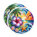 (2 Pack) Tropical Beach Sunset Magnets - Hibiscus Ocean Waves Starfish Seashell - Watercolor Summer Vibes Decor - 5 Inches On Longest Side - Thick Durable Magnet - Made in USA - MAG37804