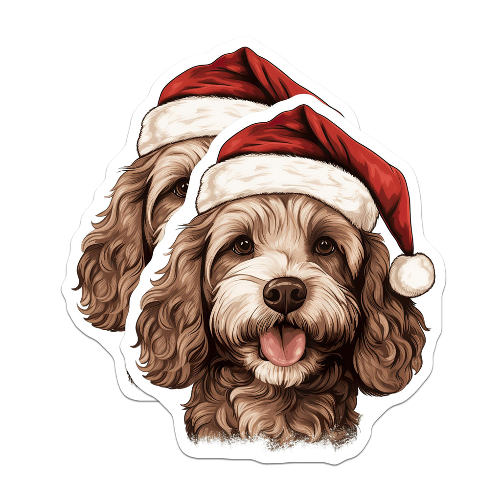 (2 Pack) Santa Dog Magnets - Christmas Pet Lover Decor - Holiday Doodle Fridge Art - 5 Inches On Longest Side - Thick Durable Magnet - Made in USA - MAG27257