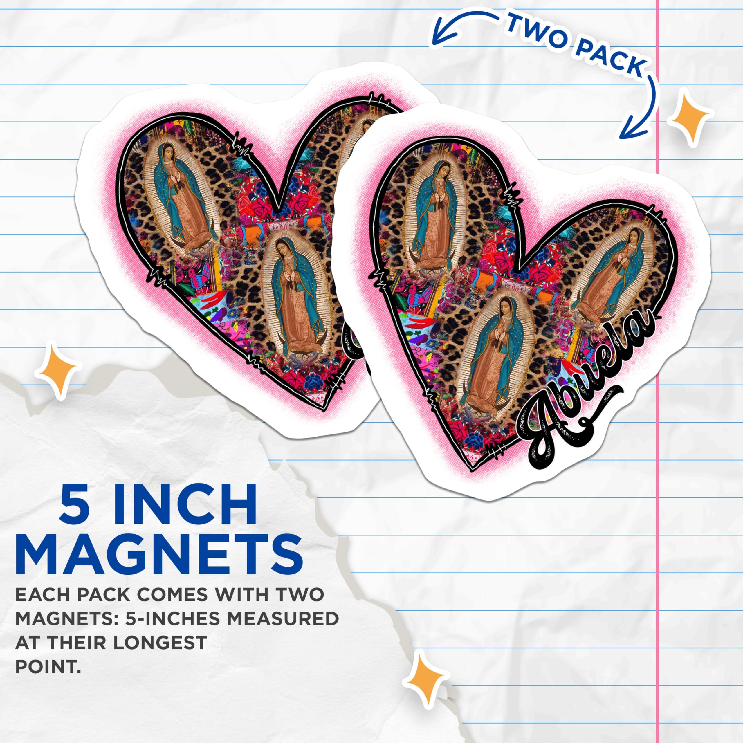 (2 Pack) Abuela Magnets - Our Lady of Guadalupe Decor - Latina Grandma Fridge Magnet - Virgin Mary Religious Item - 5 Inches On Longest Side - Thick Durable Magnet - Made in USA - MAG25718