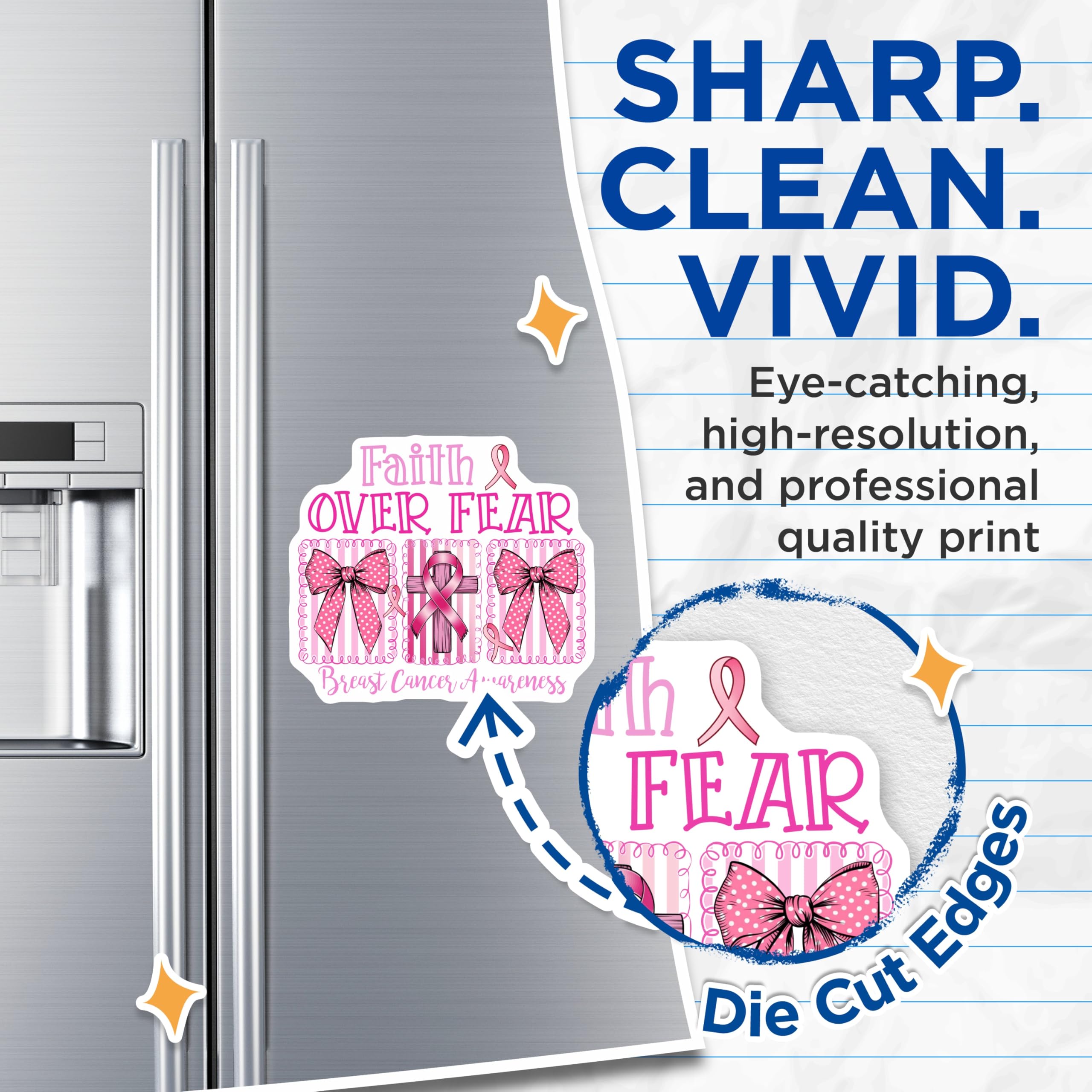 (2 Pack) Breast Cancer Awareness Magnets - Pink Ribbon Cross - Faith Over Fear Decor - 5" On Longest Side - Premium Magnet - for Cars, Refrigerators, Toolboxes, Lockers - Made in USA - MAG16308