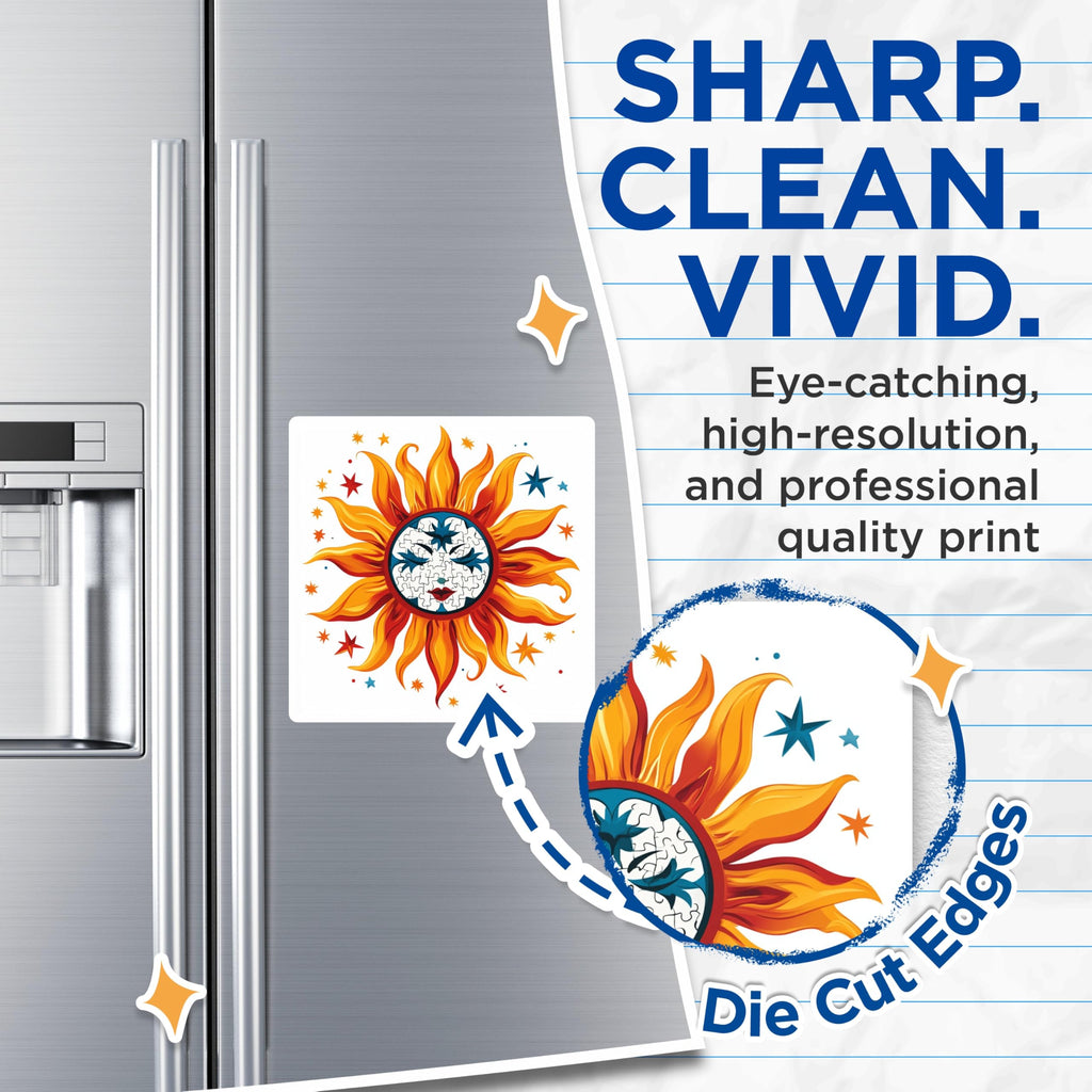 (2 Pack) Boho Sun Magnets - Artistic Puzzle Face Celestial Decor - Unique Mystical Fridge Locker Art - 5 Inches On Longest Side - Thick Durable Magnet - Made in USA - MAG29845