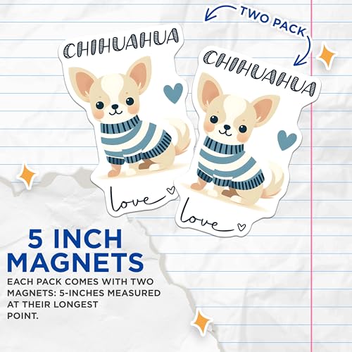 (2 Pack) Chihuahua Love Magnets - Cute Dog - Pet Decor - Fridge Sticker - Animal Lover Gift - 5" On Longest Side - for Cars, Fridges, Toolboxes - Made in USA - MAG7296