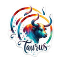(2 Pack) Taurus Zodiac Stickers - Bull Art Decor - Colorful Star Sign - 5" On Longest Side - Sticks to Smooth Flat Surfaces - Made in USA - BMCS6524