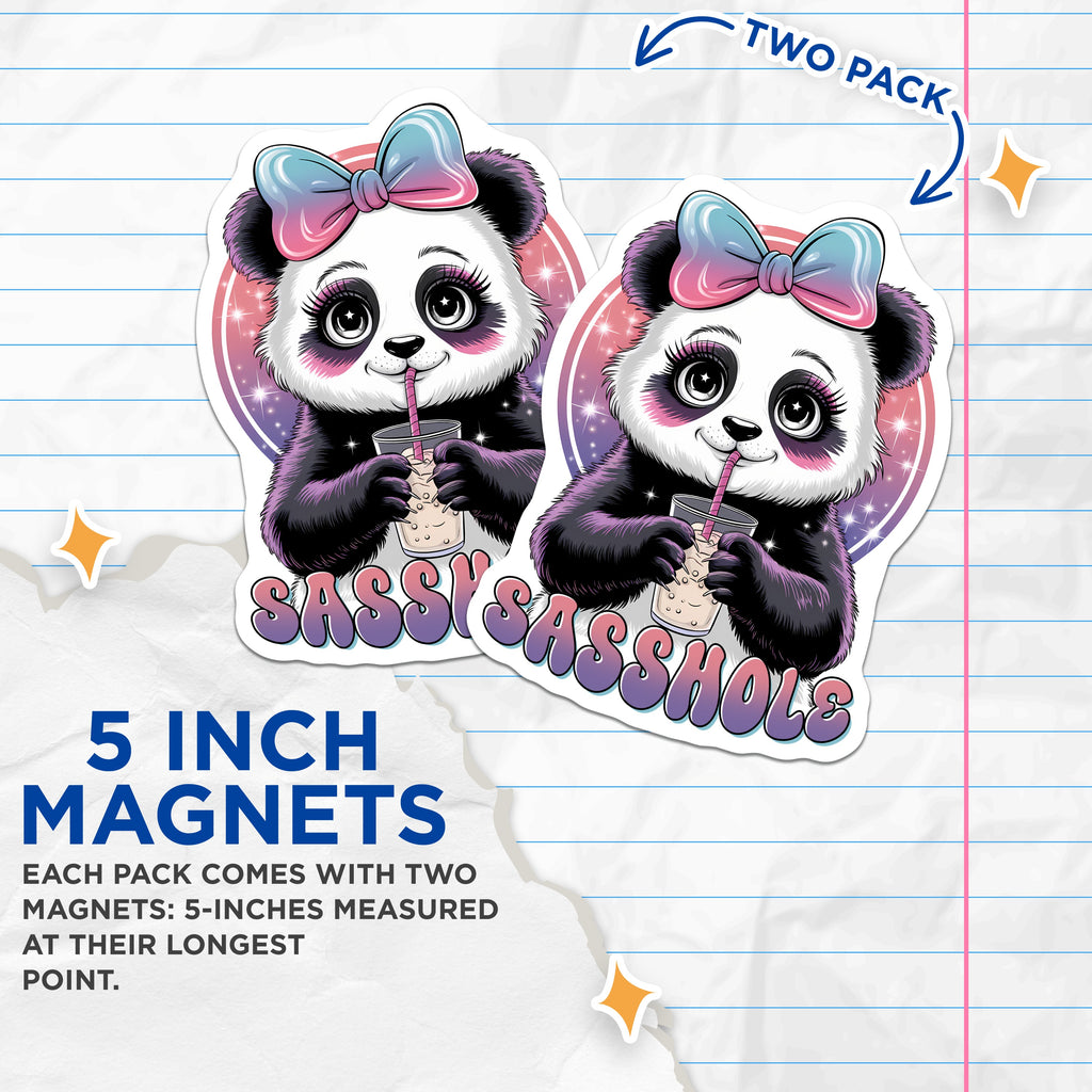 (2 Pack) Sassy Panda Magnets - Funny Boba Drink - Snarky Quote Decor - Cute Animal Fridge - 5 Inches On Longest Side - Thick Durable Magnet - Made in USA - MAG39648
