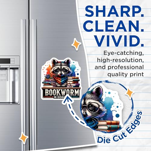 (2 Pack) Bookworm in Disguise Magnets - Cute Raccoon Design - Fun Refrigerator ation - 5" On Longest Side - for Cars, Fridges, Toolboxes - Made in USA - MAG4536