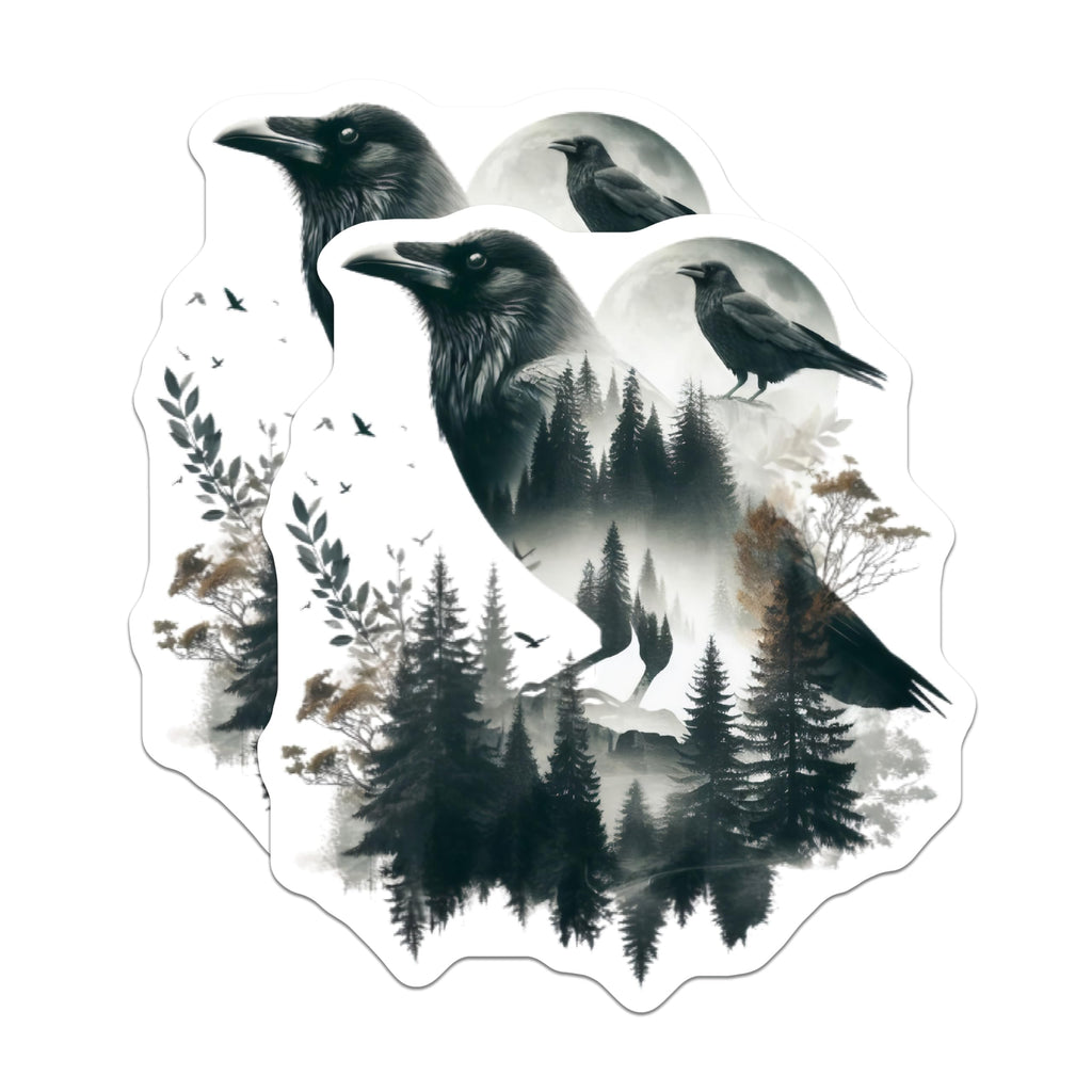 (2 Pack) Raven Stickers - Forest Bird - Nature Inspired Decals - 5" On Longest Side - Sticks to Smooth Flat Surfaces - Made in USA - BMCS14297