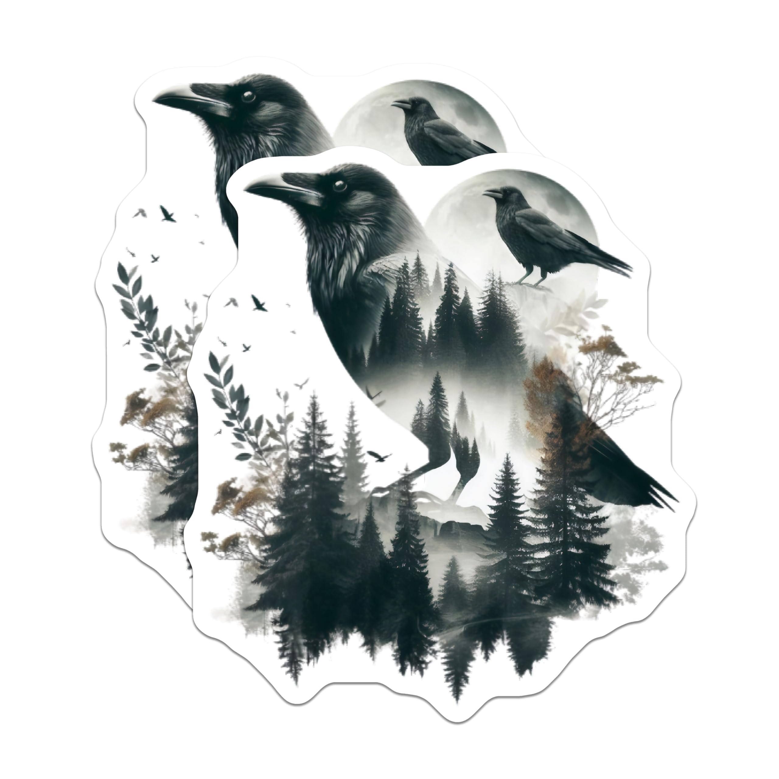 (2 Pack) Raven Stickers - Forest Bird - Nature Inspired Decals - 5" On Longest Side - Sticks to Smooth Flat Surfaces - Made in USA - BMCS14297
