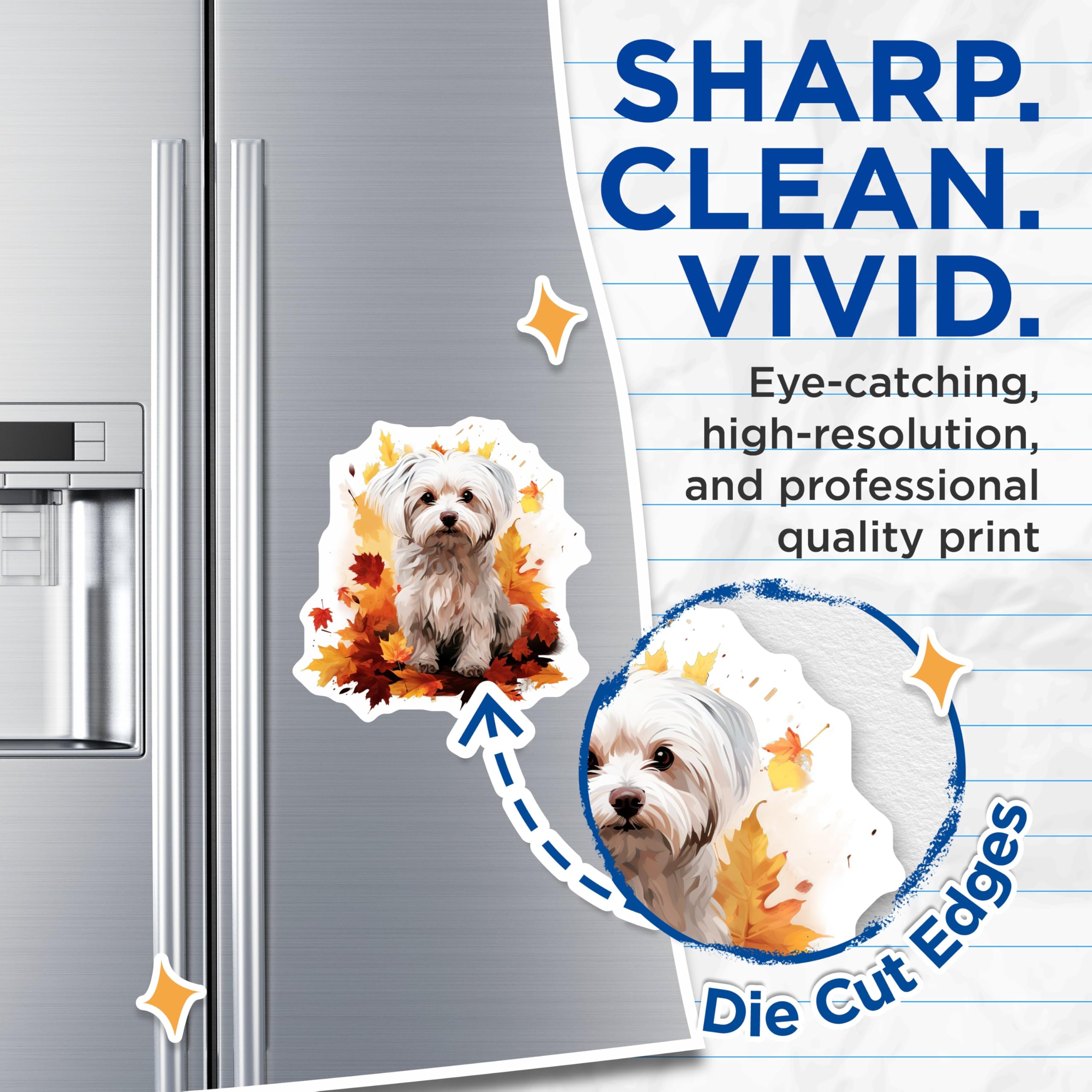 (2 Pack) Maltese Dog Magnets - Autumn Leaves Decor - Fall Season Puppy Art - 5 Inches On Longest Side - Thick Durable Magnet - Made in USA - MAG23282