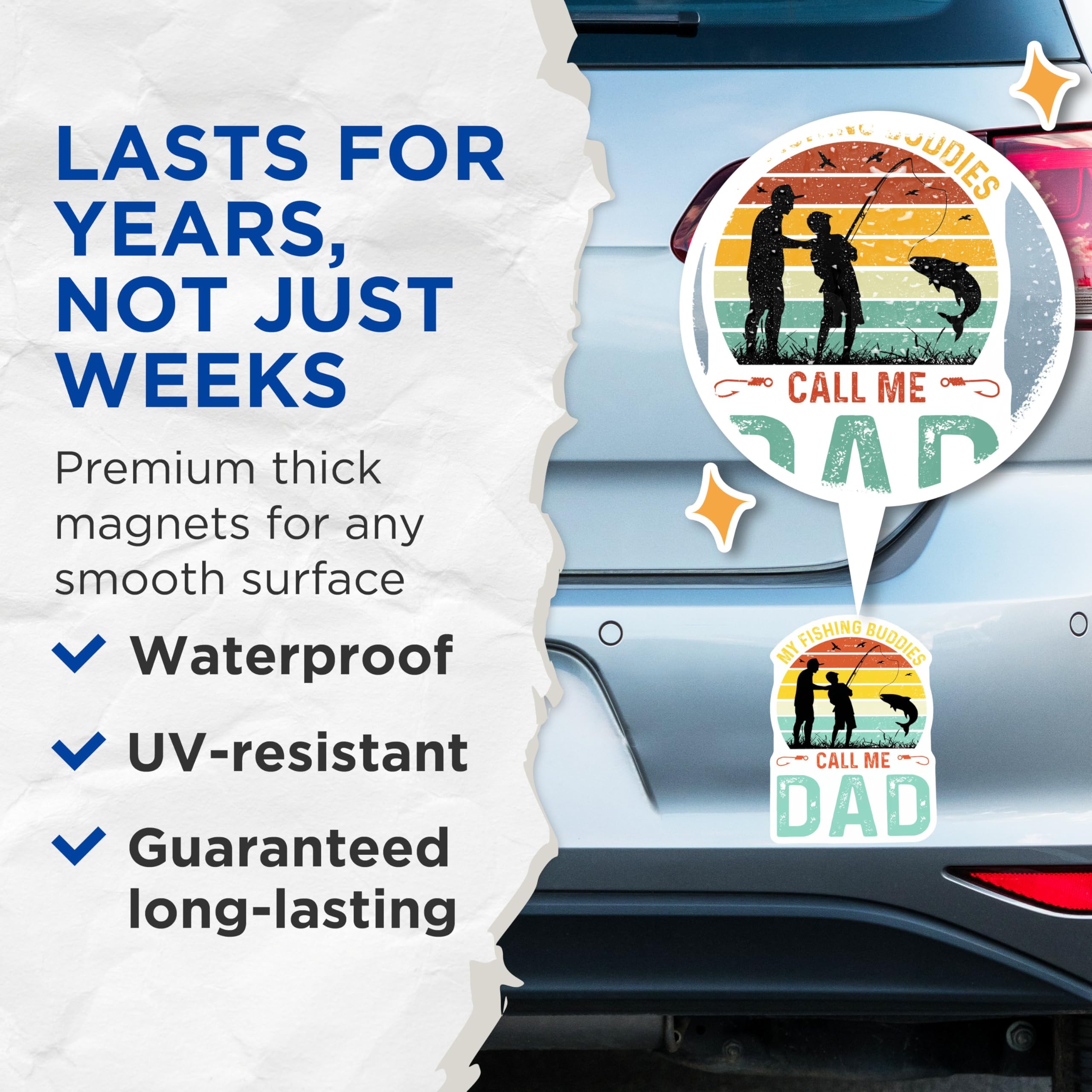 (2 Pack) My Fishing Buddies Call Me Dad Magnets - Funny Dad Quote - Fishing 5" On Longest Side - for Cars, Fridges, Toolboxes - Made in USA - MAG4145