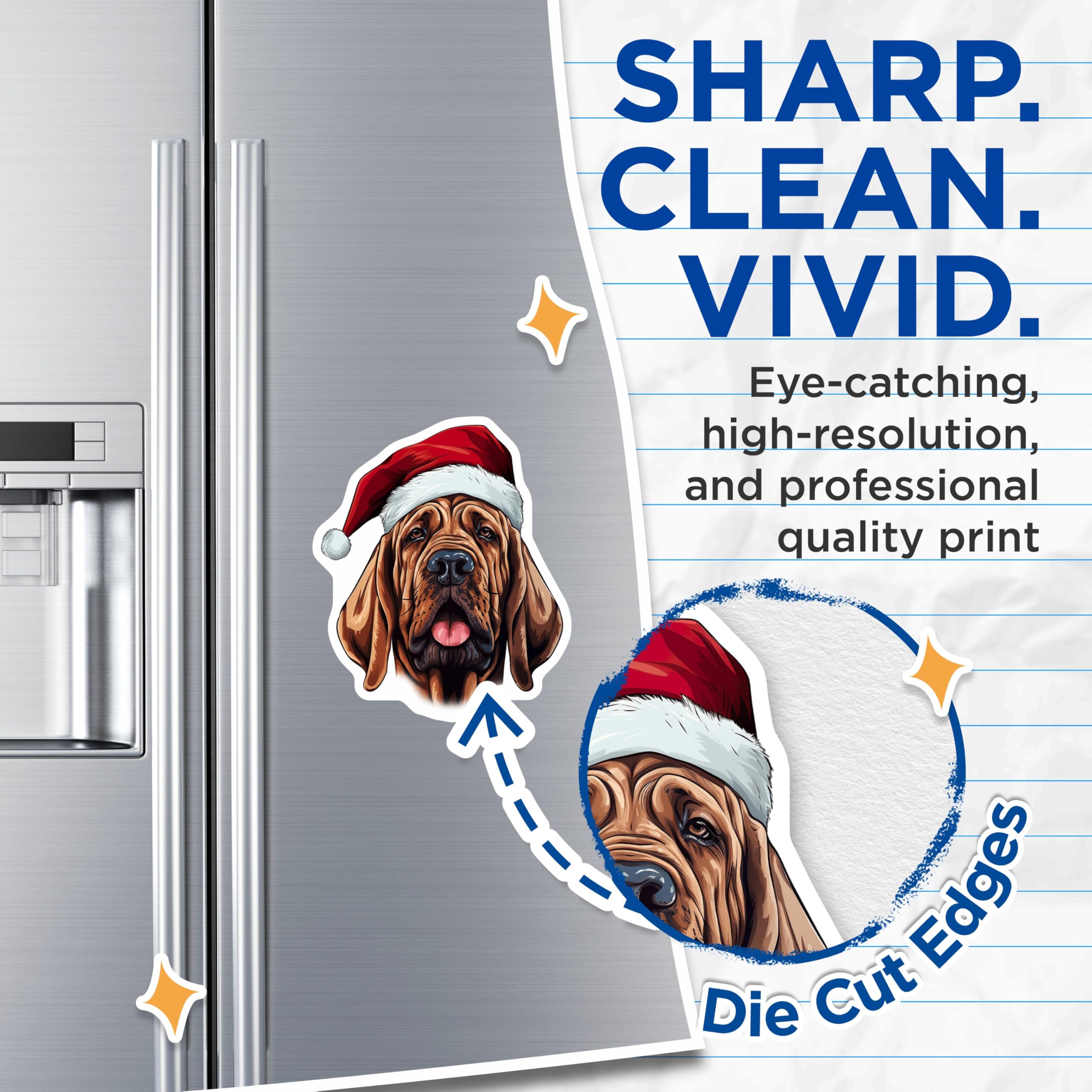 (2 Pack) Bloodhound Santa Magnets - Christmas Dog Refrigerator Decor - Funny Holiday Pet Owner Present - 5 Inches On Longest Side - Thick Durable Magnet - Made in USA - MAG26712