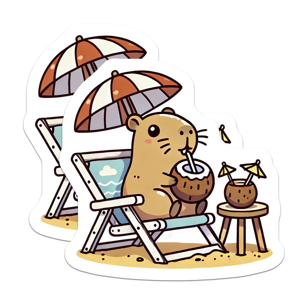 (2 Pack) Cute Capybara Magnets - Beach Vacation Animal - Fridge Locker Decor - 5 Inches On Longest Side - Thick Durable Magnet - Made in USA - MAG38587