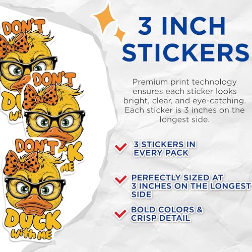 (3 Pack) Don't Duck with Me Decals - Cute Duck Stickers - Funny Duck Laptop Decals - 3 Inches On Longest Side - Easy Peel & Apply - Made in USA - 3MCS1030