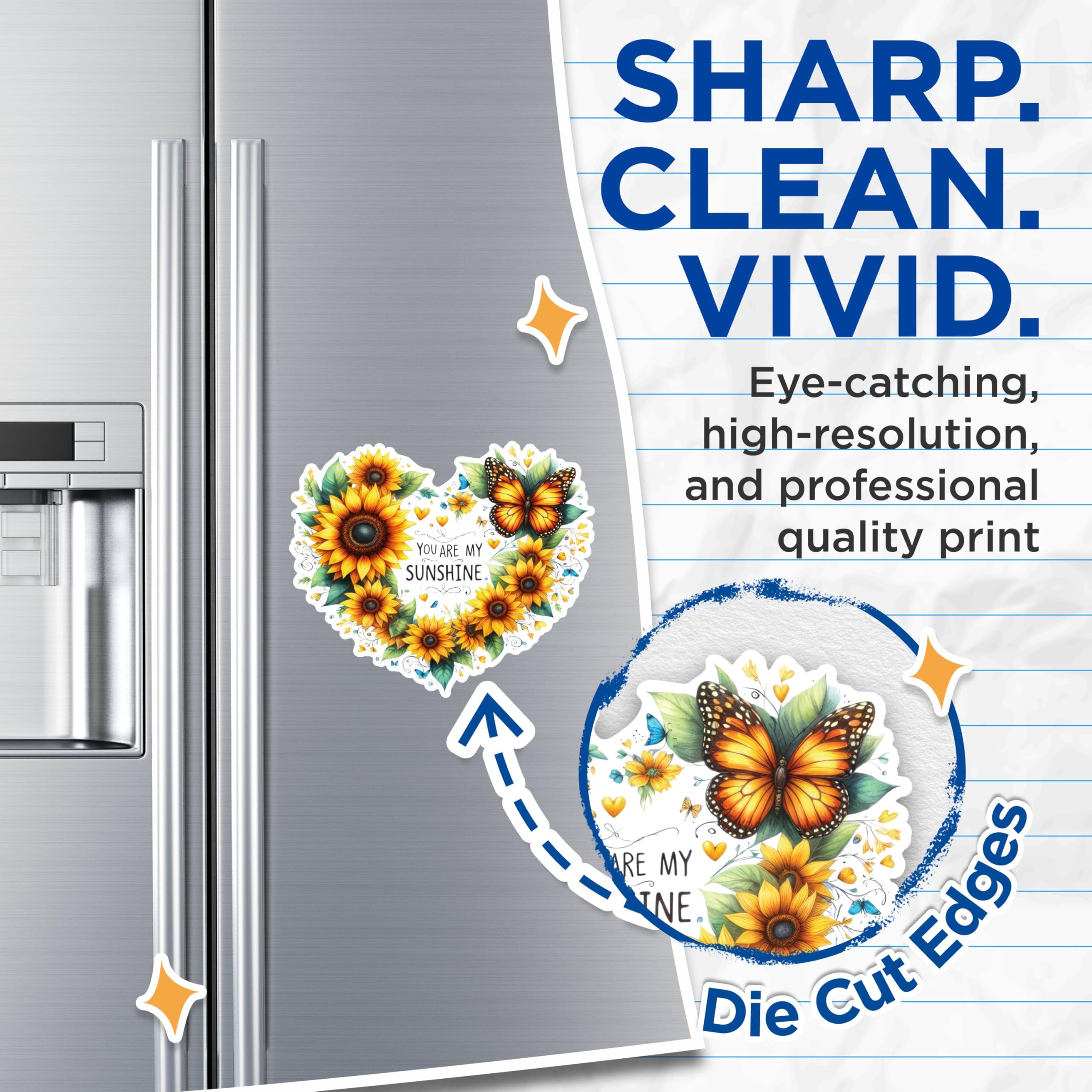 (2 Pack) You are My Sunshine Magnets - Sunflower and Butterfly Magnets - Inspirational Quote Magnets- 5" On Longest Side - for Fridges, Toolboxes, Cars - Made in USA - MAG2562