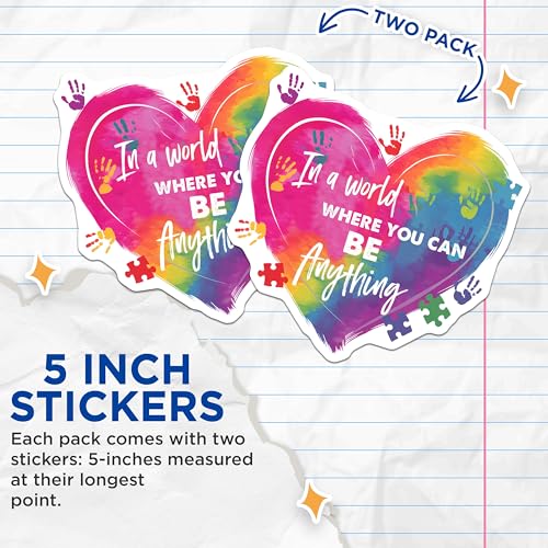 (2 Pack) Inspirational Heart Stickers - 5" On Longest Side - Sticks to Smooth Flat Surfaces - Made in USA - BMCS8419 - BMCS8419
