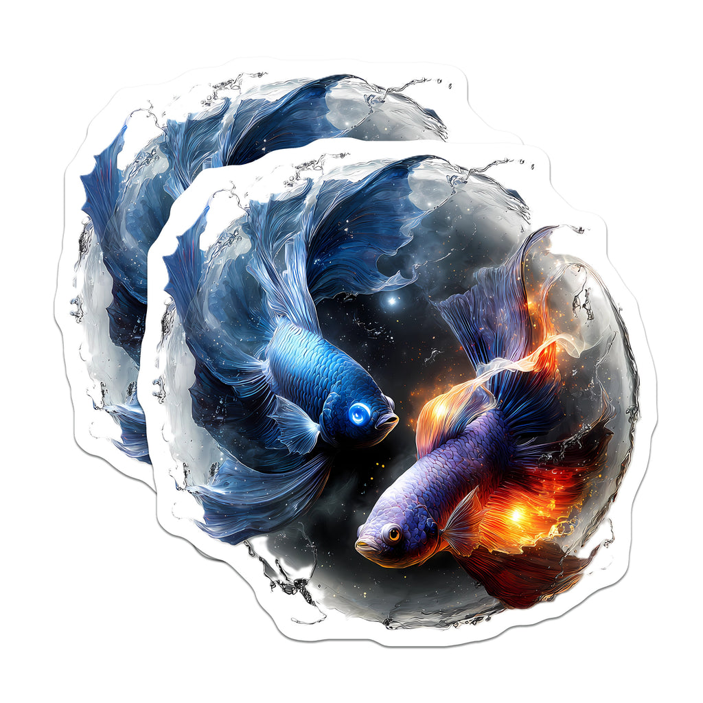 (2 Pack) Betta Fish Magnets - Yin Yang Celestial Aquatic - Fantasy Aquarium Decor for Fish Lover - 5 Inches On Longest Side - Thick Durable Magnet - Made in USA - MAG37207
