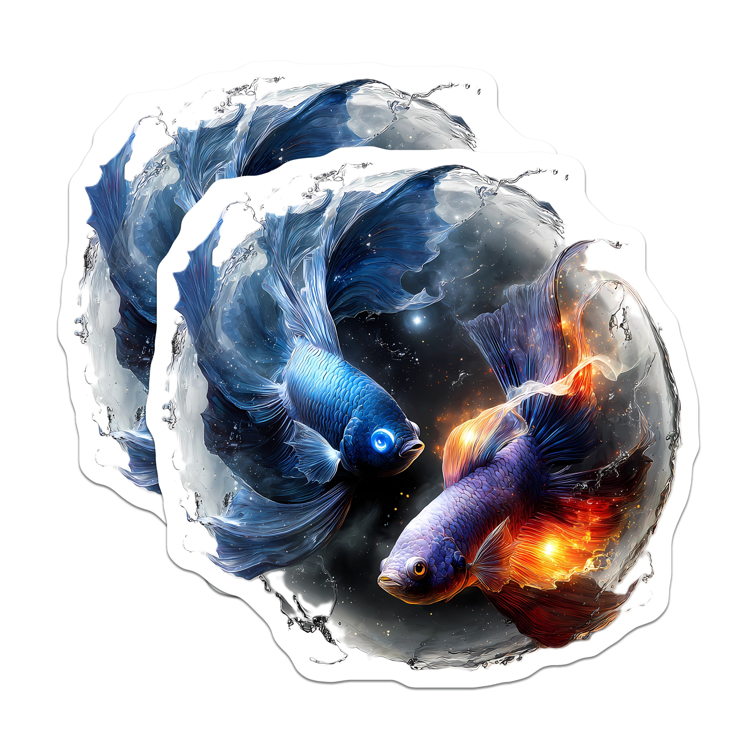(2 Pack) Betta Fish Magnets - Yin Yang Celestial Aquatic - Fantasy Aquarium Decor for Fish Lover - 5 Inches On Longest Side - Thick Durable Magnet - Made in USA - MAG37207