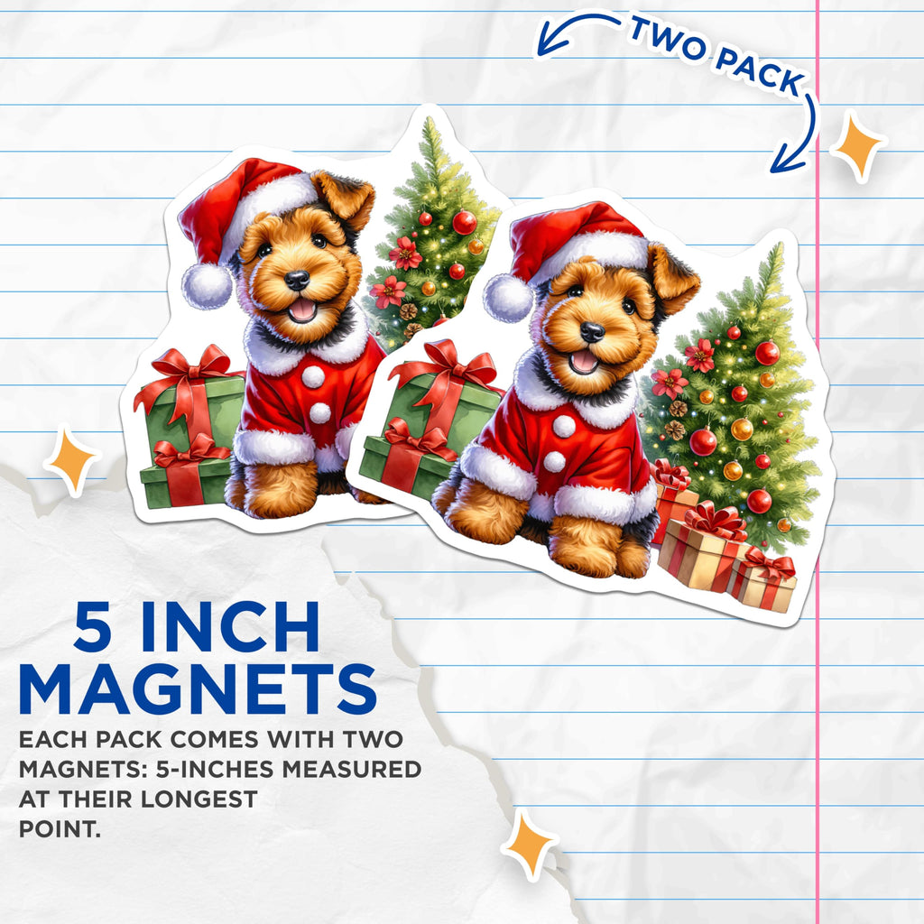 (2 Pack) Christmas Puppy Magnets - Santa Dog Holiday Decor - Pet Parent Fridge Adornment - 5 Inches On Longest Side - Thick Durable Magnet - Made in USA - MAG30340