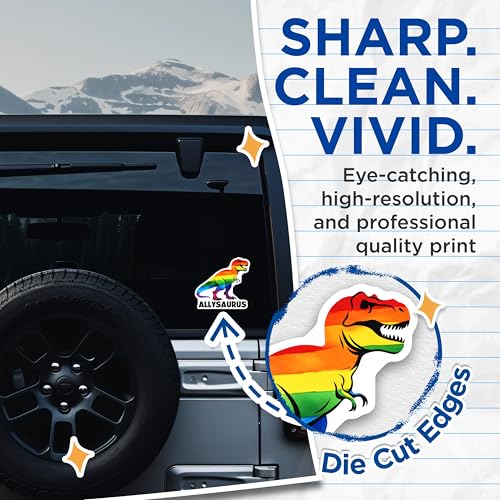 (2 Pack) Allysaurus Stickers - Rainbow Dinosaur Decal - LGBTQ Pride Sticker - 5" On Longest Side - Sticks to Smooth Flat Surfaces - Made in USA - BMCS9664