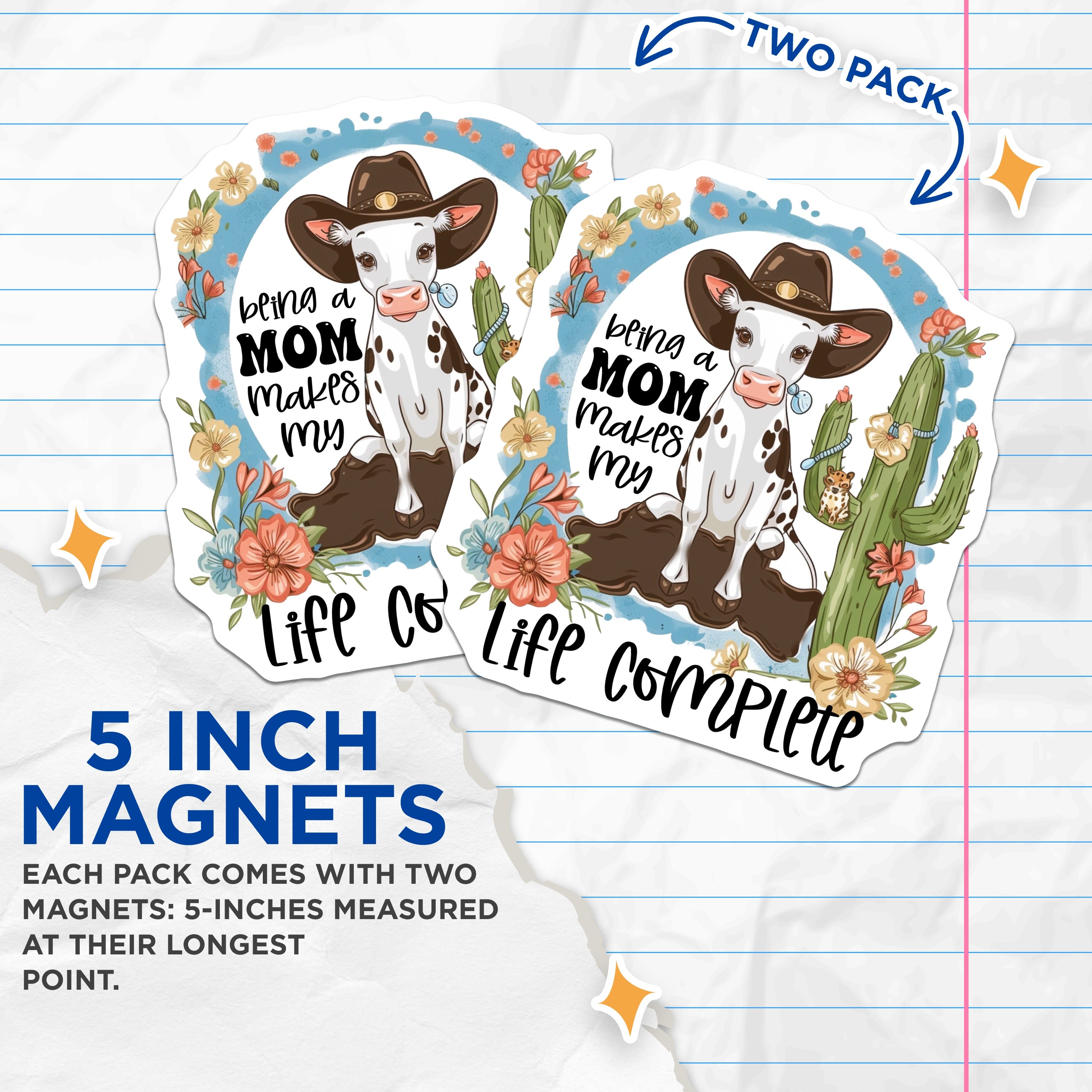 (2 Pack) Cow Mom Magnets - Farmhouse Kitchen Decor - Western Refrigerator Mama - Cute Cow Quote - Inspirational Mom - Mothers Day Style - 5" - Durable Magnet - Made in USA - MAG37150