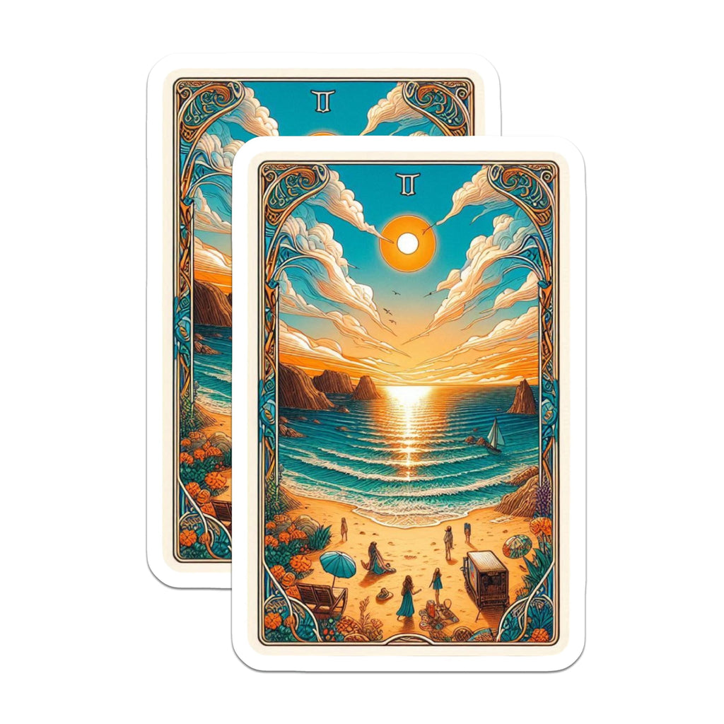 (2 Pack) Beach Tarot Card Magnets - Ocean Art - Summer Vibes - 5" On Longest Side - Premium Magnet - for Cars, Refrigerators, Toolboxes, Lockers - Made in USA - MAG15711