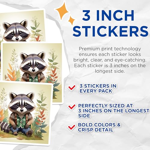 (3 Pack) Raccoon Laptop Decals - Cute Animal Stickers - Laptop Decoration Decal - 3 Inches On Longest Side - Easy Peel & Apply - Made in USA - 3MCS7468