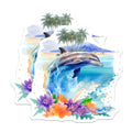 (2 Pack) Splashing Dolphin Magnets - Tropical Beach Island Paradise - Ocean Waves Art - Exotic Floral Scene - 5 Inches On Longest Side - Thick Durable Magnet - Made in USA - MAG23086