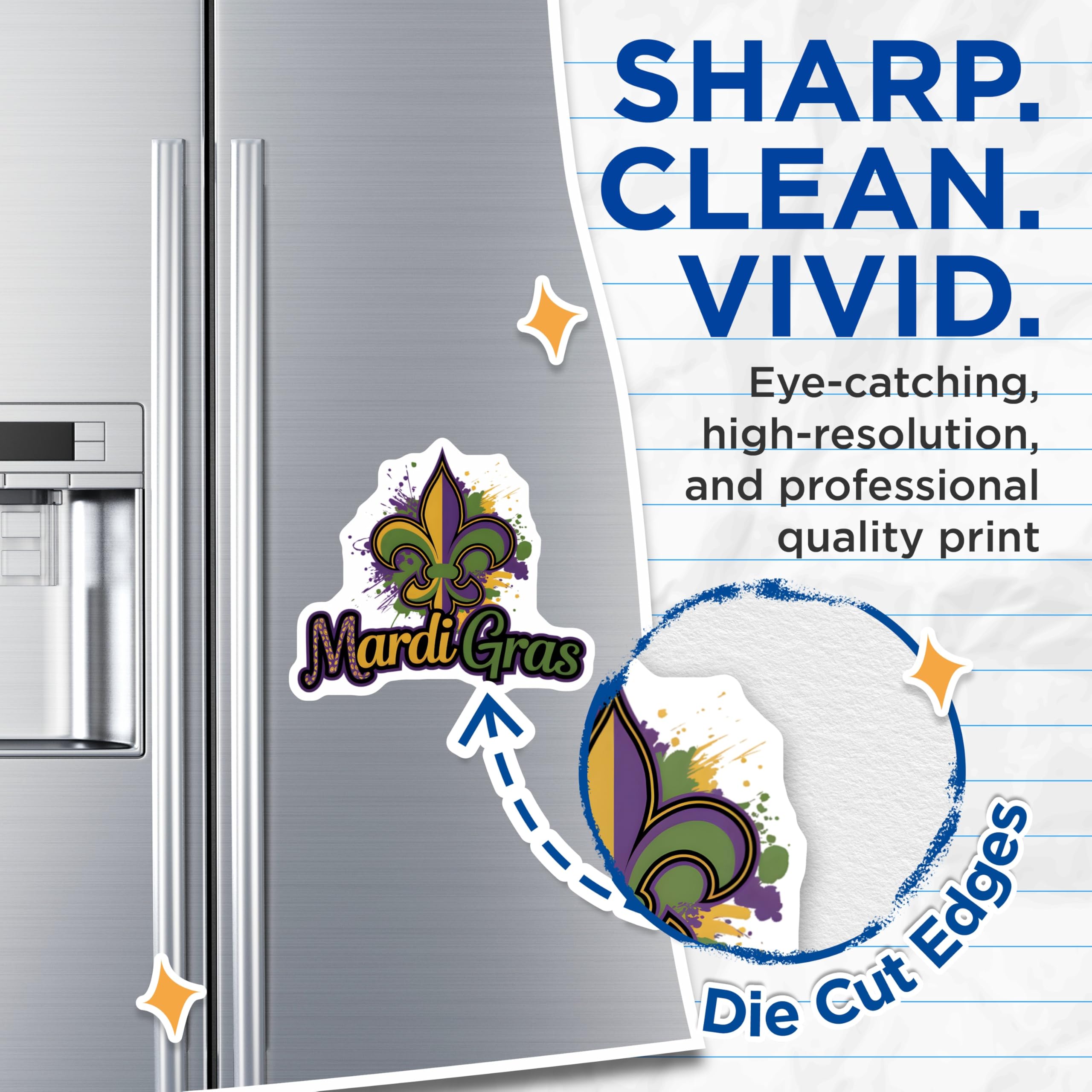 (2 Pack) Mardi Gras Magnets - Fleur De Lis - Carnival Celebration Decor - 5" On Longest Side - Premium Magnet - for Cars, Refrigerators, Toolboxes, Lockers - Made in USA - MAG14915