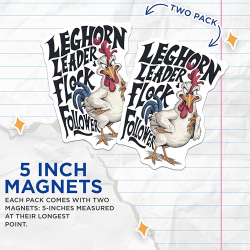 (2 Pack) Leghorn Leader Magnets - Chicken Flock - Fun Kitchen Magnets - 5" On Longest Side - for Cars, Fridges, Toolboxes - Made in USA - MAG4123