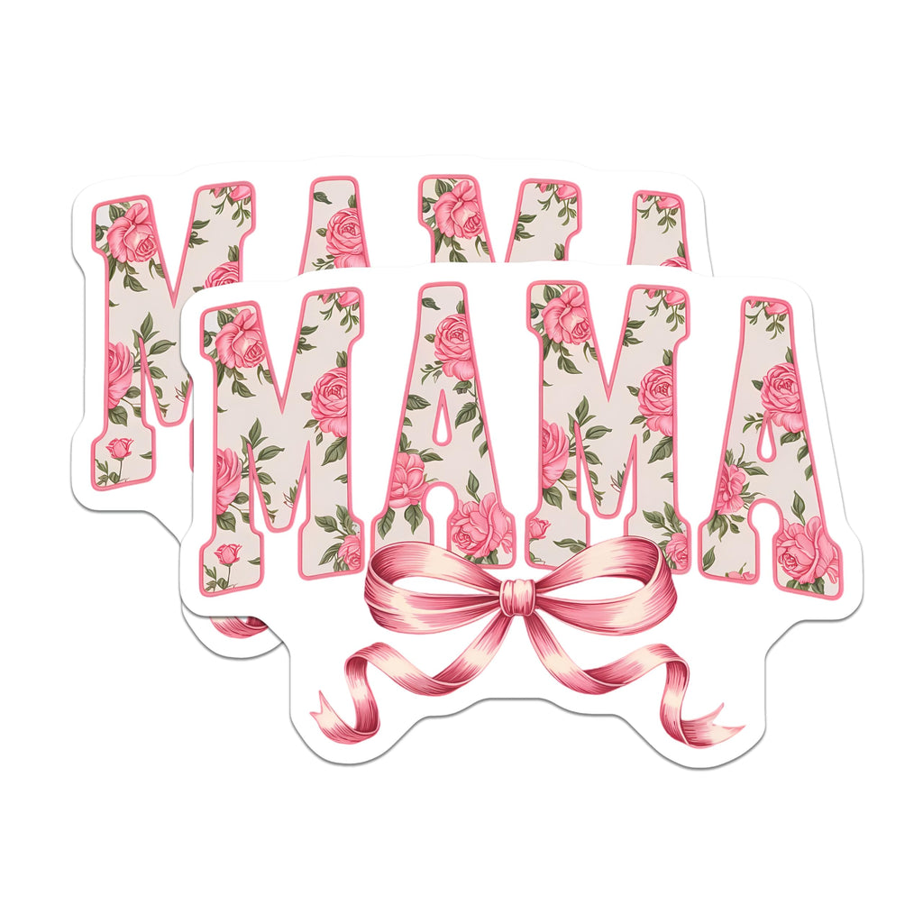 (2 Pack) Mama Floral Magnets - Delicate Pink Roses Botanical Pattern - Mother Appreciation Decor - Sweet Pink Ribbon Bow - 5 Inches On Longest Side - Thick Durable Magnet - Made in USA - MAG22432