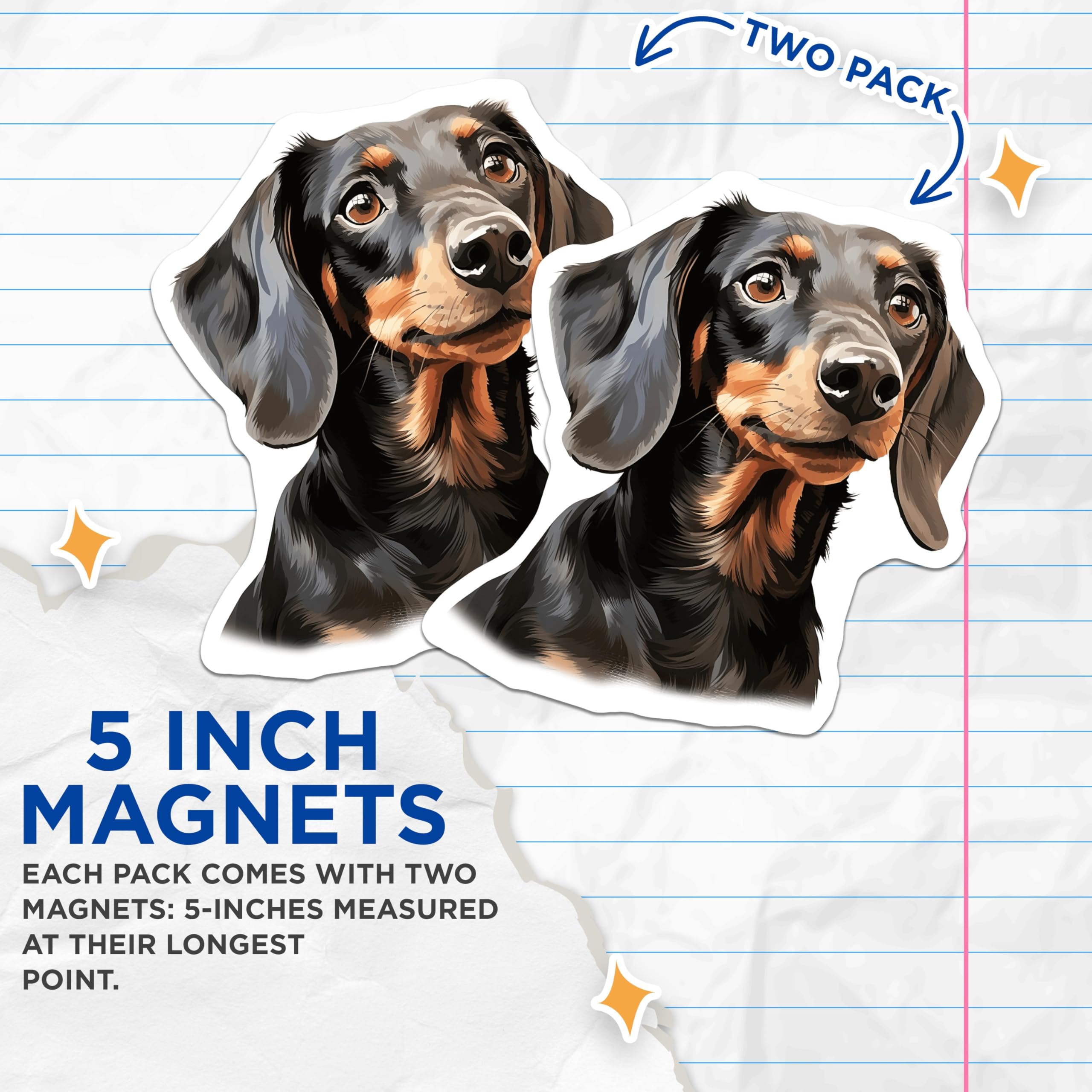 (2 Pack) Black Tan Dachshund Magnets - Doxie Dog Portrait - Pet Lover Fridge Decor - 5 Inches On Longest Side - Thick Durable Magnet - Made in USA - MAG30876